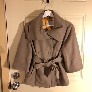 3/4 Sleeve Tan Coat with Yellow Lining - Sz L